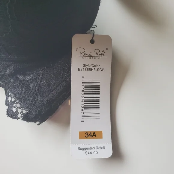 Rene Rofe Extreme Push Up Bra 34 A Womens Black Lace Overlay Underwired - Picture 3 of 7